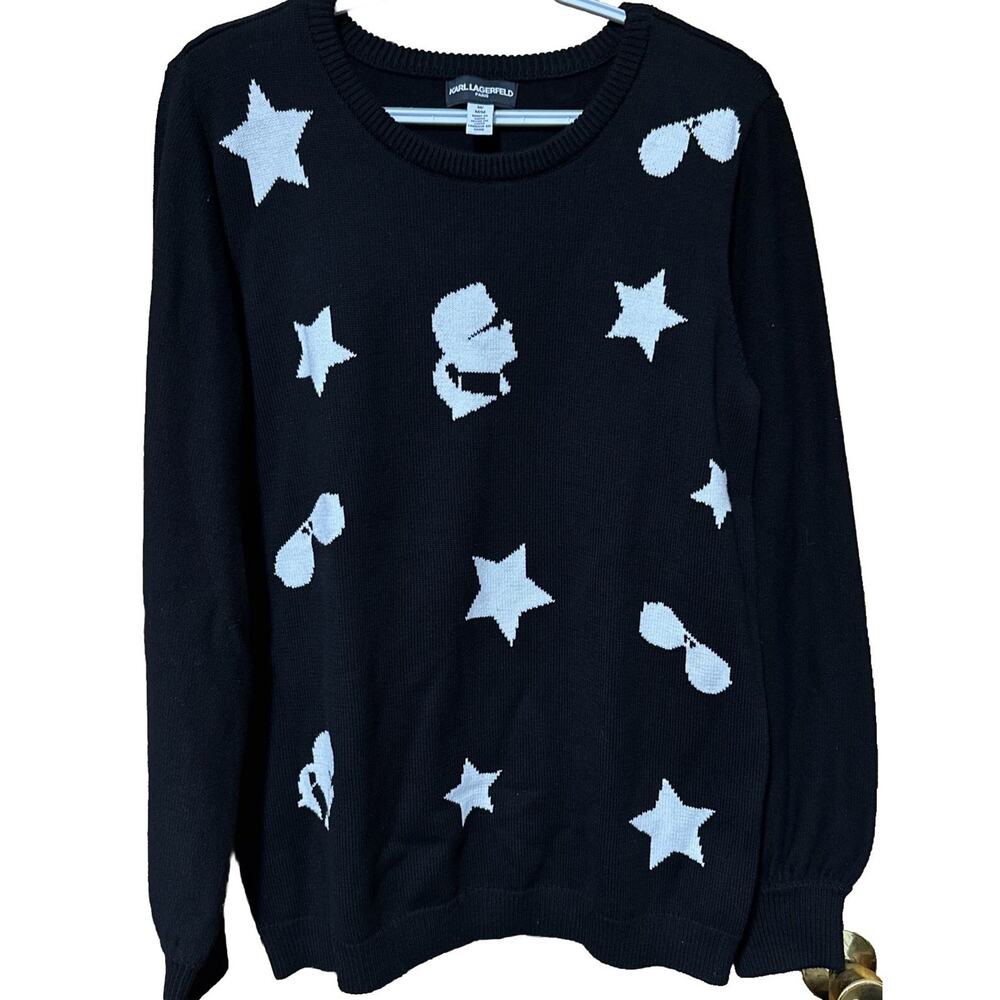 Karl Lagerfeld Paris Karl Star Intarsia Sweater Womens Size Medium Black